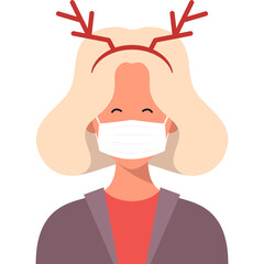 online christmas concept. Cute person character with medical mask