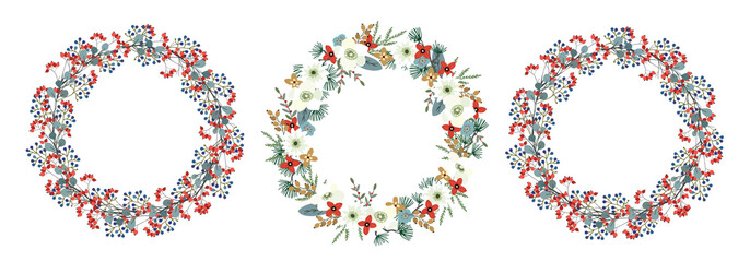 Floral wreaths. Christmas, Valentines day, wedding, Easter, Holiday, birthday template. 