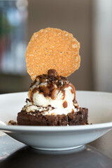 Brownie and ice cream dessert