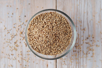 Sesame seeds in a small glass bowl