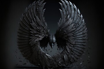 Black angel, big black wings, fantasy. AI