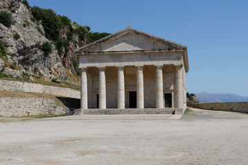 Fototapeta na wymiar Greek temple in Kerkyra, Saint George Temple at the Old Fortress.