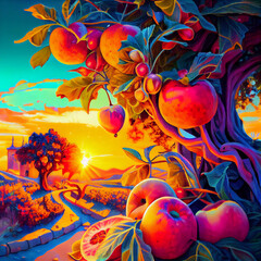 Obraz na płótnie Canvas Delicious fruit growing during golden hour