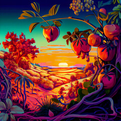 Obraz na płótnie Canvas Delicious fruit growing during golden hour