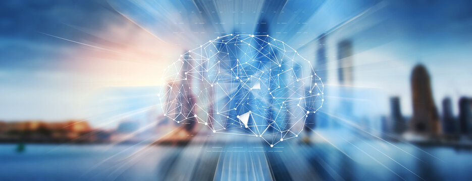 The human brain from the network on a virtual screen.