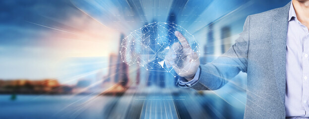 The human brain from the network on a virtual screen.