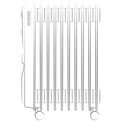 Electric heaters radiator, heating systems oil heater, indoor mobility electric oil filled heater for warmth in winter when it's cold temperature sketch drawing, contour lines drawn