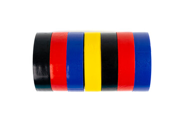 Electrical Tape Isolated, Plastic Duct Tape Rolls, Colored Adhesive Tapes on White Background