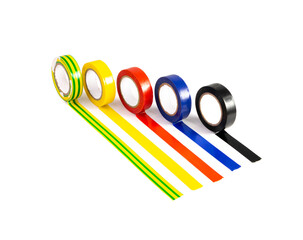 Electrical Tape Roll Lines Isolated, Plastic Duct Tape Rolls, Colored Adhesive Tapes on White Background