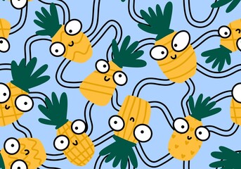 Fruit seamless cartoon pineapple pattern for wrapping paper and fabrics and linens and kids clothes print