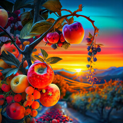 Fototapeta na wymiar Delicious fruit growing during golden hour