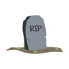 RIP gravestone isolated. Illustration Halloween tombstone. Grave headstone, graveyard with grass. Cute creepy Halloween tombstone, memorial for death. Flat vector illustration eps 10
