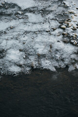 water frozen in the river in winter