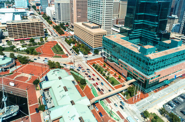 Fototapeta premium View of Baltimore cityscape and roadways from above