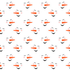 Fototapeta premium Funny laughing snowman faces seamless pattern. Cute Winter, Christmas or New Year scrapbooking or wrapping paper, fabric napkin or tablecloth design. Vector cartoonillustration