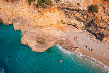 Fototapeta na wymiar Landscape secret beach of Oludeniz and blue lagoon Turkey Fethiye, aerial top view