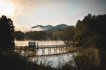 Misty morning on a lake in Roanoke, West Virginia