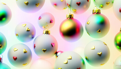Fototapeta na wymiar Christmas background, gold, white, green ball hanging, decorations. new year holidays