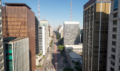Aerial view of Avenida Paulista  in Sao Paulo city, Brazil.