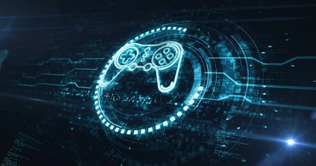 Esport retro video game pad and digital sport gaming symbol digital concept. cyber technology and computer background abstract 3d animation. Seamless and loopable. - Powered by Adobe