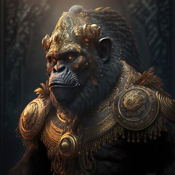 Portrait Of A Humanoid Gorilla In Human War Outfit