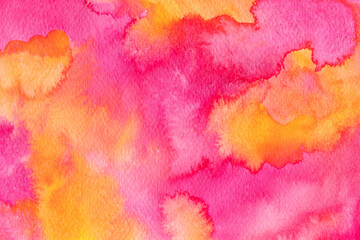 Hand painting abstract watercolor background. Trendy pink magenta and yellow color of the year.