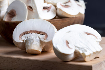 Sliced mushrooms on a board