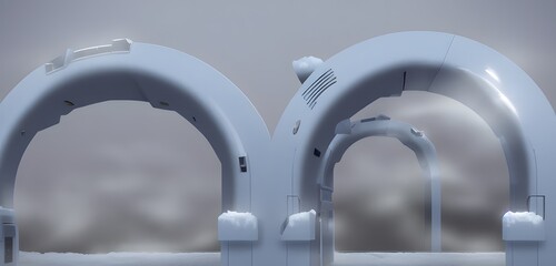 雪中にある近未来の転送ゲート