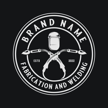 welding workshop logo design. welder tool concept in emblem, for welding industry.