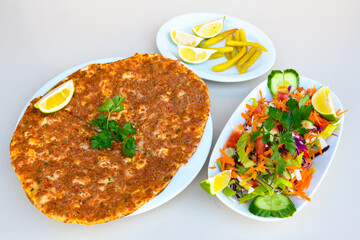 Turkish foods ; Turkish pizza -Lahmacun. 