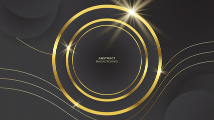 Dark and gold abstract background luxury light golden line template premium design . Elegant circle and golden element.