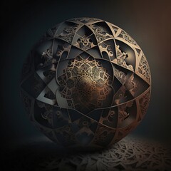 Oriental Arabic round ornament. Oriental decor. AI