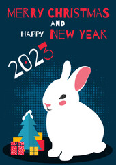 Greeting card with the symbol of the year 2023 the rabbit.