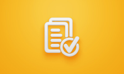 Minimal check files symbol on yellow background. 3d rendering.