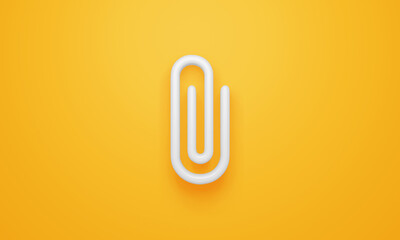 Minimal paperclip symbol on yellow background. 3d rendering.