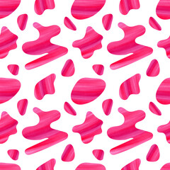 Hand painting abstract watercolor splashes seamless pattern. Trendy pink magenta color of the year.