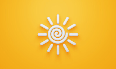 Minimal sun symbol on yellow background. 3d rendering.