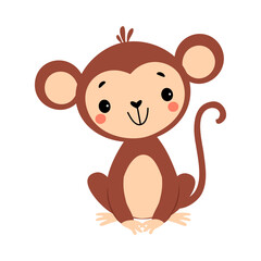 Cute Playful Monkey with Long Tail Sitting and Smiling Vector Illustration