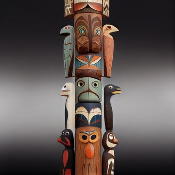 Wooden totem of animals made with Generative AI