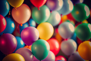 Fototapeta na wymiar Selective focus image shows a large number of vibrant balloons. Generative AI