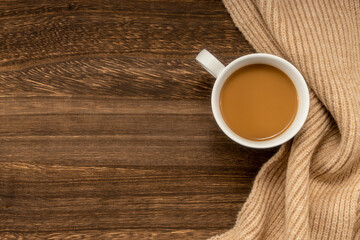 cup of hot coffee on a christmas holiday table. holidays and events