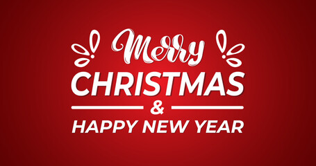 Merry Christmas and happy new year. Hand lettering combination modern brush calligraphy is isolated on the red screen. Creative typography for Holiday greeting cards, and banners. 