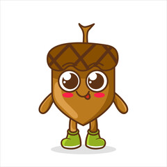 Cute cartoon acorn characters vector illustration isolated on white background.