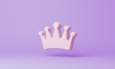 Minimal crown symbol on purple background. 3d rendering.