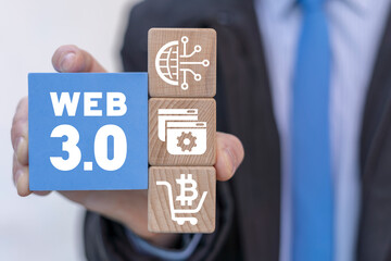 Concept of Web 3.0 Technology. New Futuristic Decentralized Web 3 AI IOT Big Data Tech. Innovative...