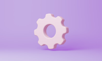 Minimal gear symbol on purple background. 3d rendering.