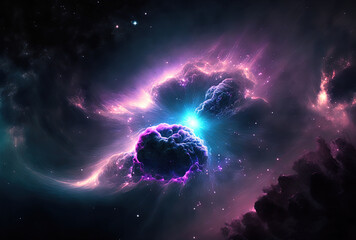 Aurora bifida stars falling in the night sky with a blue lilac hue Universe nebula flares due to planet. Generative AI