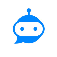 Chatbot icon. Bot sign design. Chat bot logo concept. Robot head in speech bubble. Online customer support service bot. Modern flat illustration isolated on white background