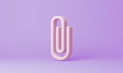 Minimal paperclip symbol on purple background. 3d rendering.