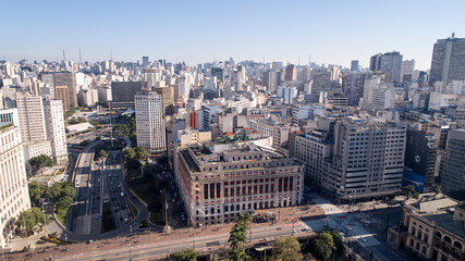 Obraz premium Aerial view of Buildings in Sao Paulo city. Anhangabau Valley.